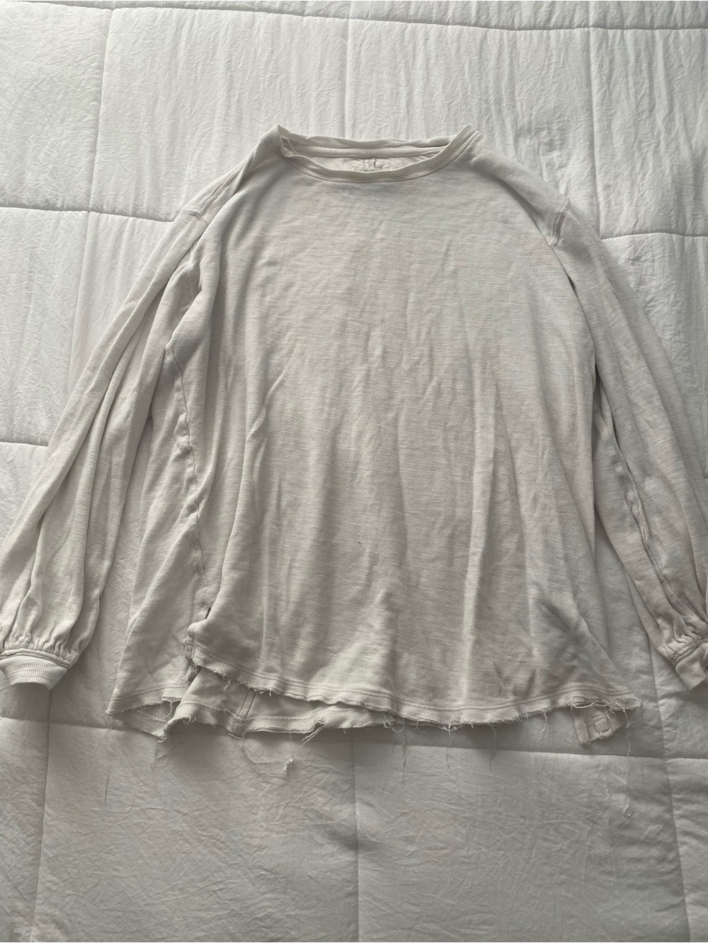 Free People Cream Lightweight Long-Sleeve Crewneck Top